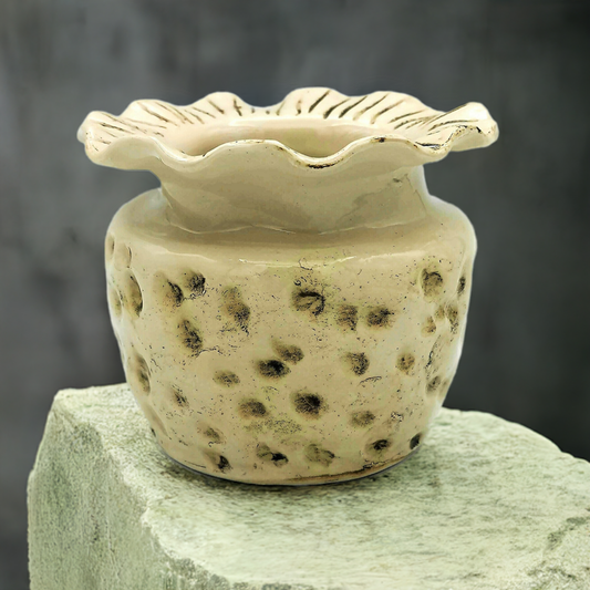 Beige Handmade Ceramic Vase - Large, Textured, Organic Shape