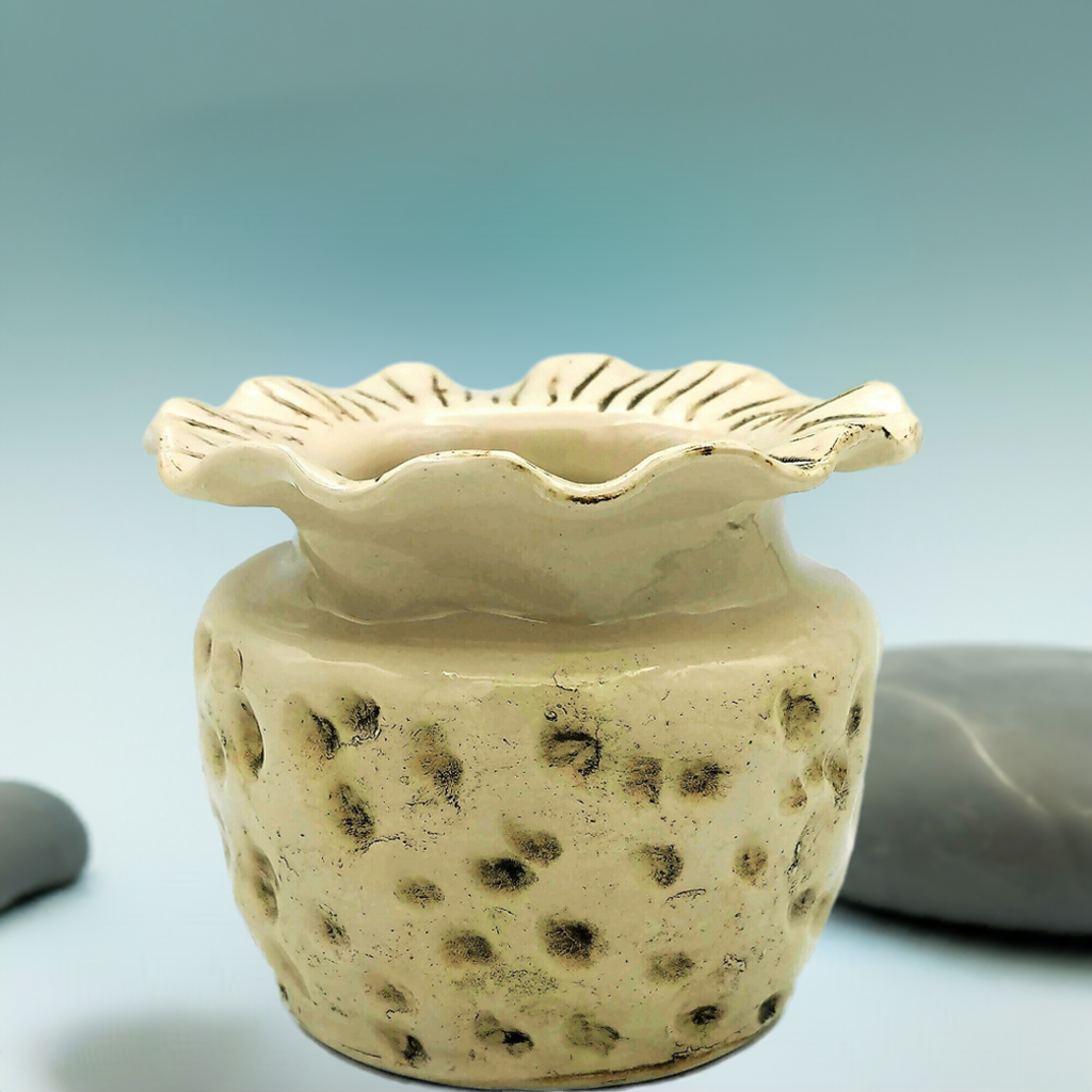 Beige Handmade Ceramic Vase - Large, Textured, Organic Shape