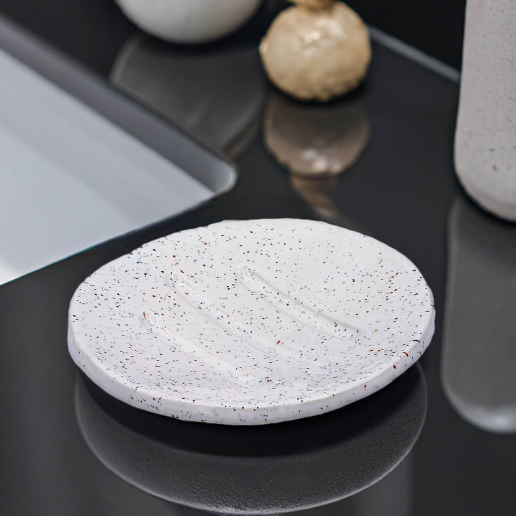 Handmade Ceramic Soap Dish – Speckled Draining Soap Holder for Bathroom