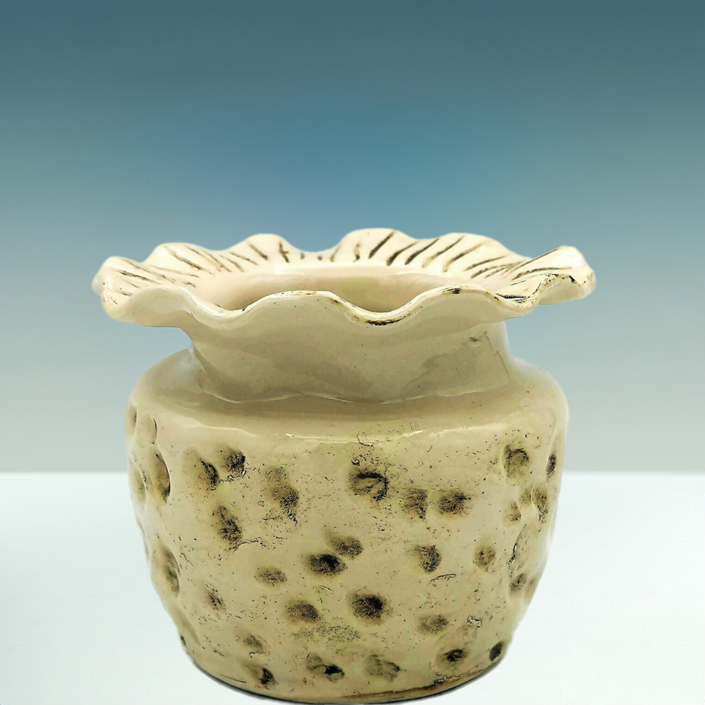 Beige Handmade Ceramic Vase - Large, Textured, Organic Shape