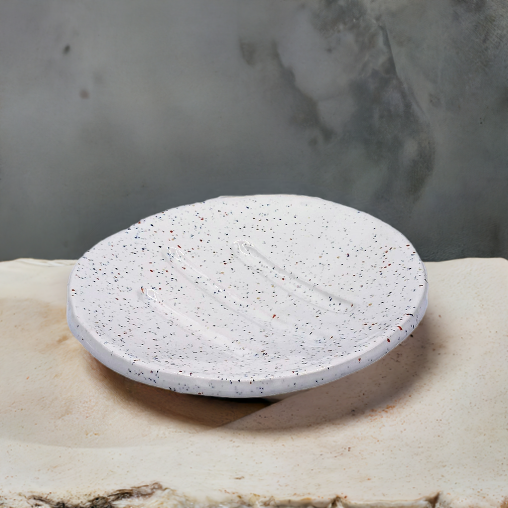 Handmade Ceramic Soap Dish – Speckled Draining Soap Holder for Bathroom