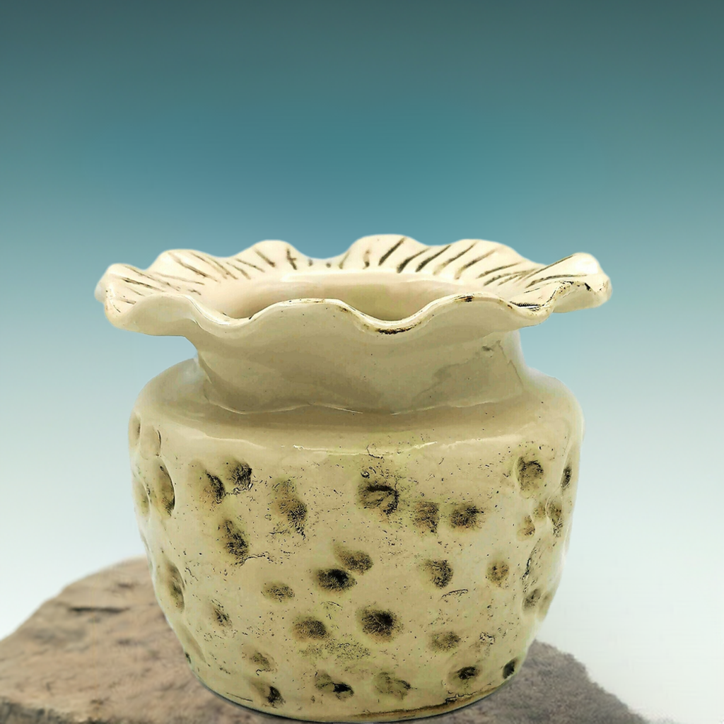 Beige Handmade Ceramic Vase - Large, Textured, Organic Shape
