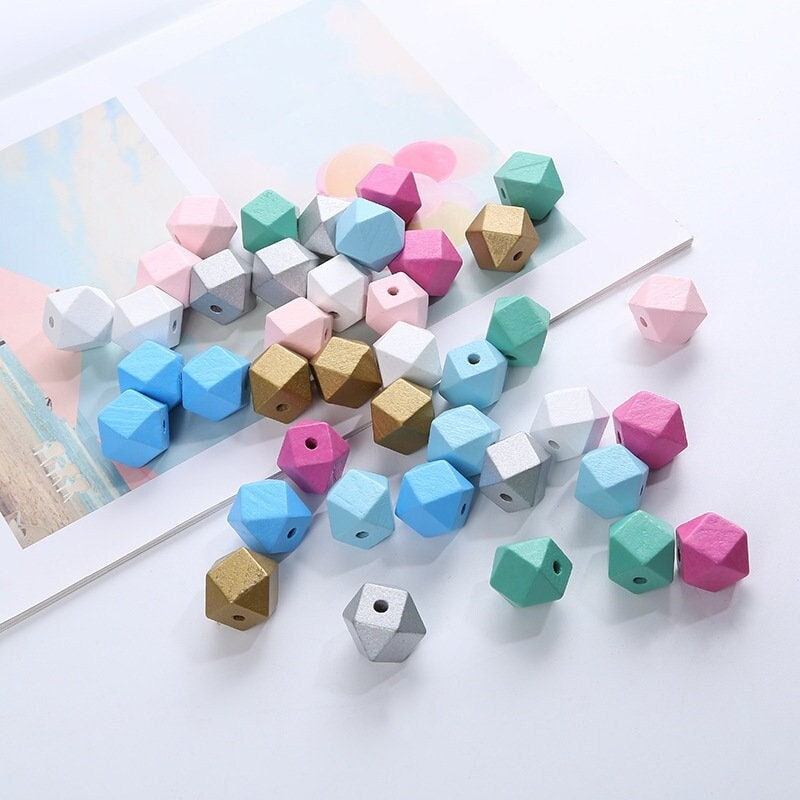 20Pc 12mm Geometric Octagonal Wooden Beads – Large Hole 4mm Polyhedral Beads for Jewelry & Macrame