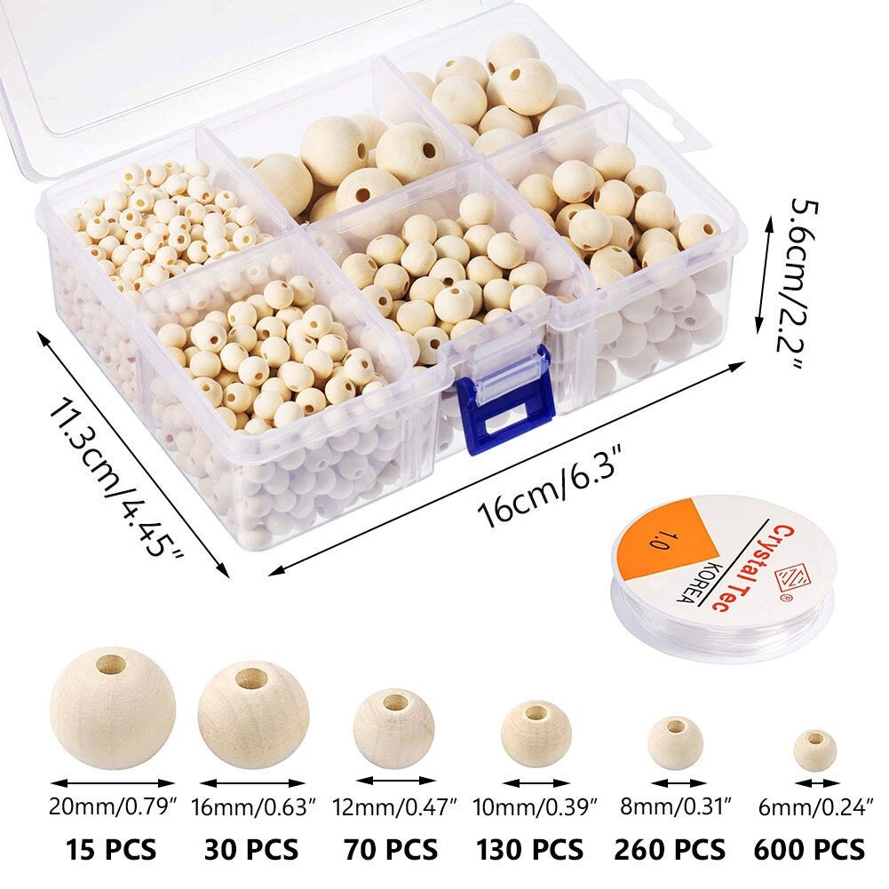 Natural Wooden Macramé Beads Kit – 1105/320Pc Large Hole Beads with Silicone Wire