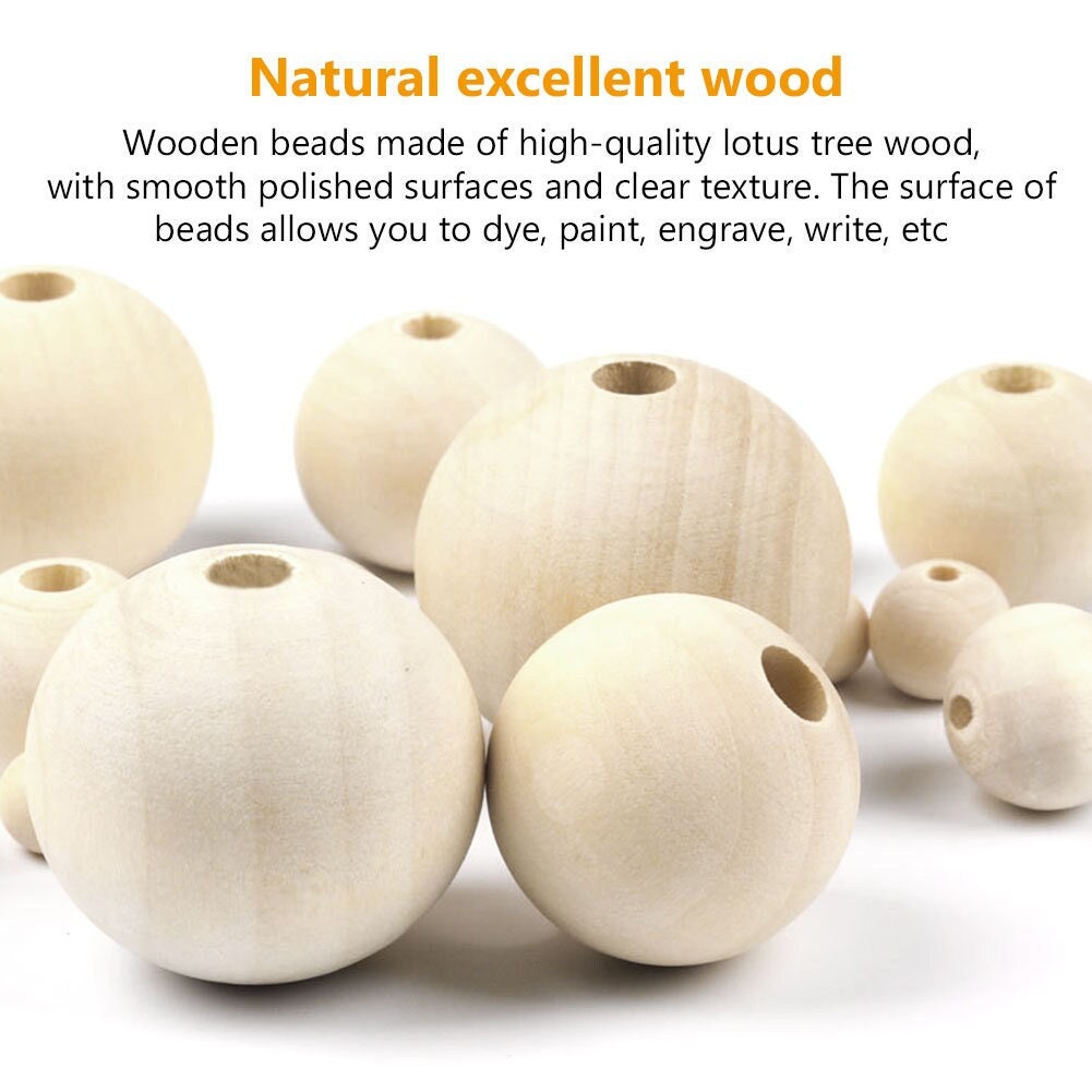 Natural Wooden Macramé Beads Kit – 1105/320Pc Large Hole Beads with Silicone Wire