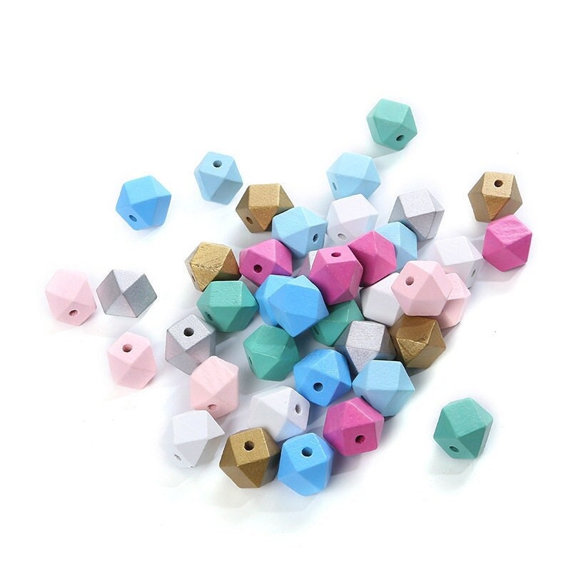 20Pc 12mm Geometric Octagonal Wooden Beads – Large Hole 4mm Polyhedral Beads for Jewelry & Macrame