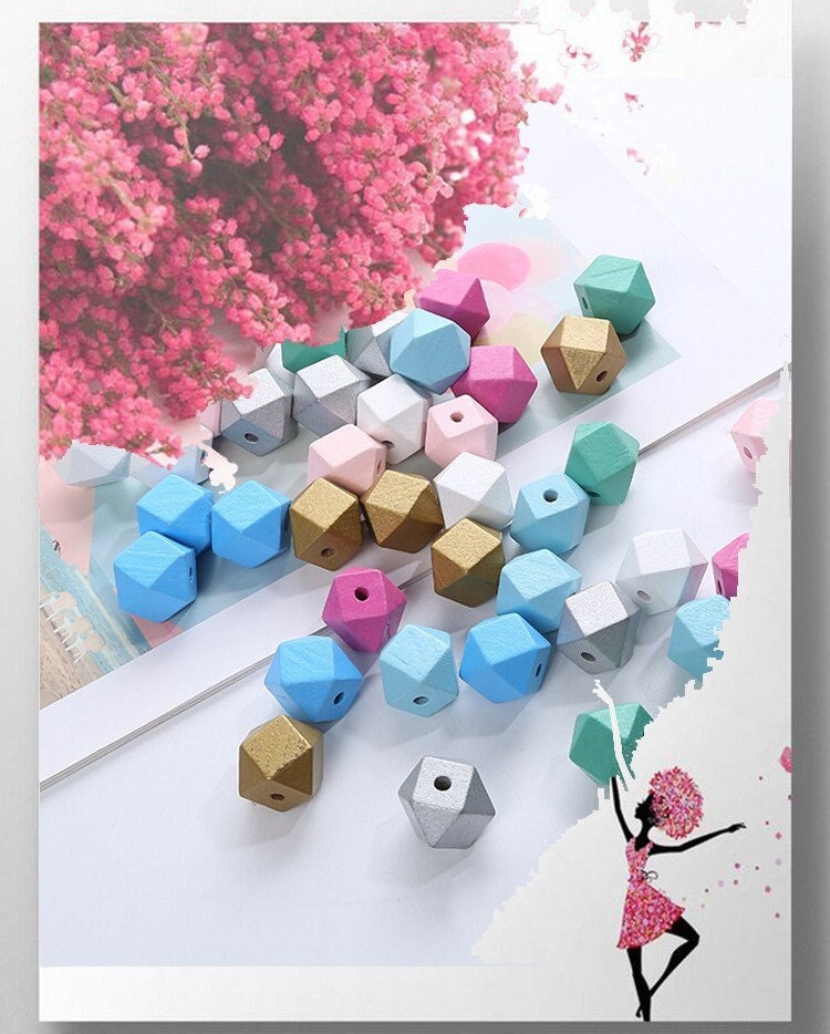 20Pc 12mm Geometric Octagonal Wooden Beads – Large Hole 4mm Polyhedral Beads for Jewelry & Macrame