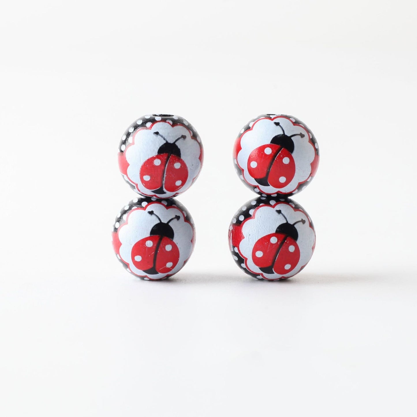 20Pc 16mm Ladybug-Themed Wooden Beads – Large Hole Macramé & Jewelry Beads