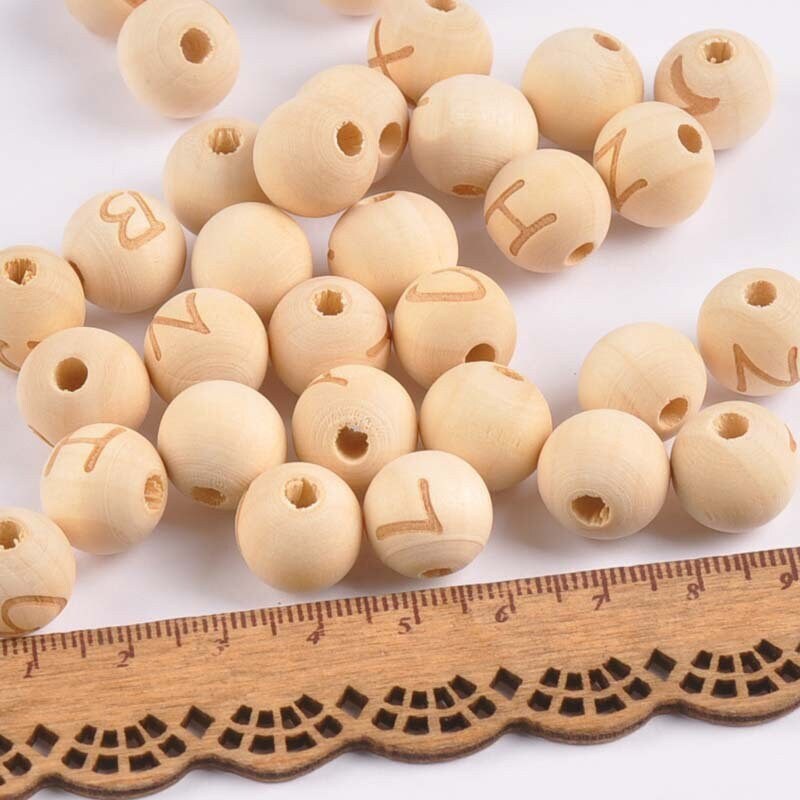 Assorted Wooden Letter Beads – 14mm Round Beads with 3mm Large Hole for Jewelry & Crafts