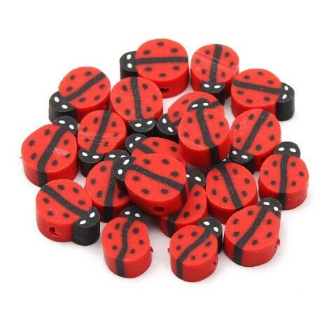 20/100Pc 10mm Ladybug Polymer Clay Beads – Cute Red & Black Animal Shaped Beads for Jewelry Making & DIY Crafts