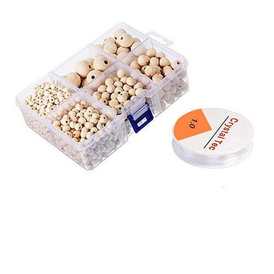Natural Wooden Macramé Beads Kit – 1105/320Pc Large Hole Beads with Silicone Wire