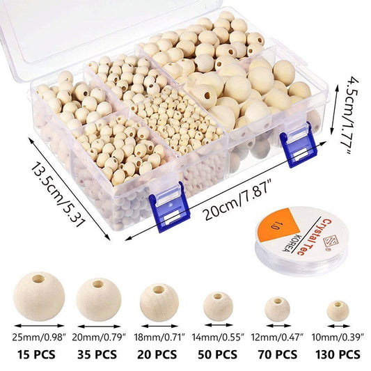 Natural Wooden Macramé Beads Kit – 1105/320Pc Large Hole Beads with Silicone Wire