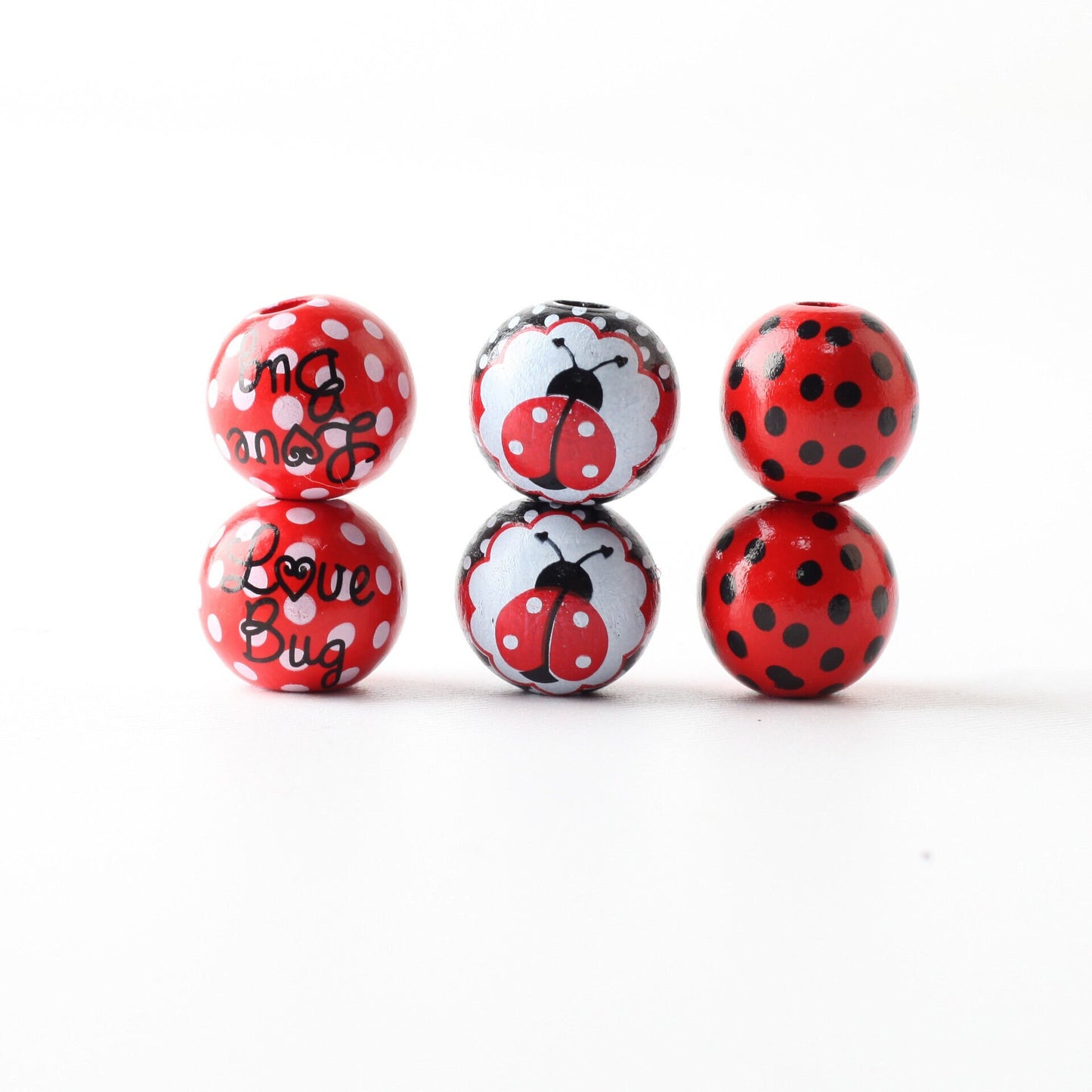 20Pc 16mm Ladybug-Themed Wooden Beads – Large Hole Macramé & Jewelry Beads