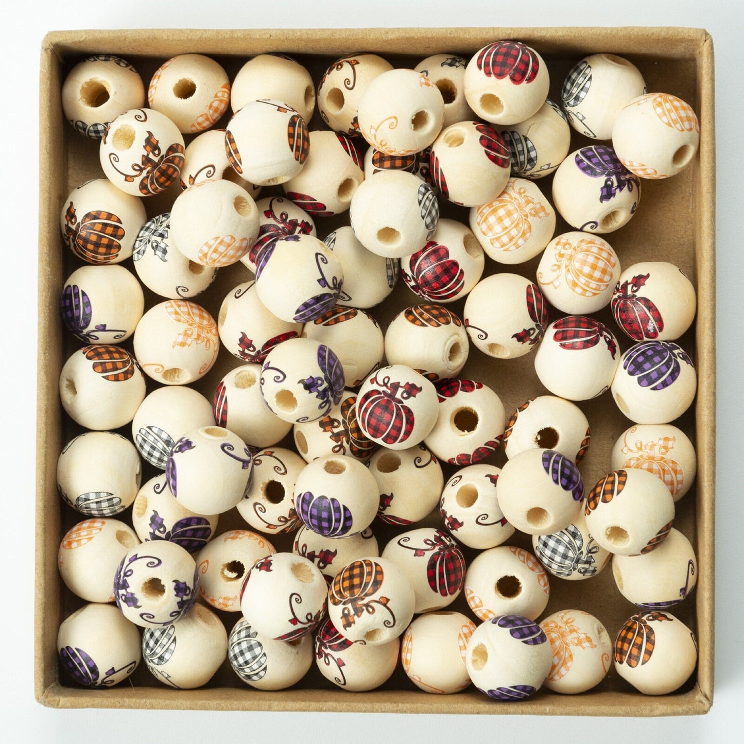 20Pc 16mm Maple Leaf Printed Wooden Beads for Jewelry Making – Large Hole 4mm, Round Fall-Themed Beads for Macrame