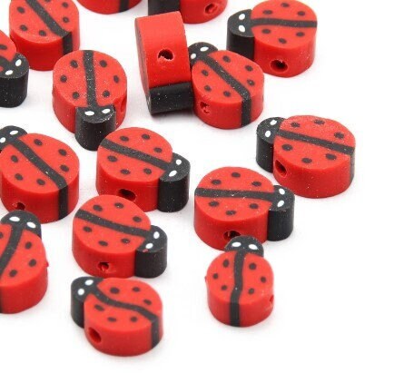 20/100Pc 10mm Ladybug Polymer Clay Beads – Cute Red & Black Animal Shaped Beads for Jewelry Making & DIY Crafts