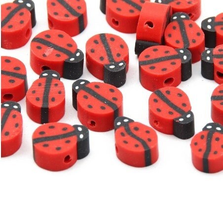 20/100Pc 10mm Ladybug Polymer Clay Beads – Cute Red & Black Animal Shaped Beads for Jewelry Making & DIY Crafts