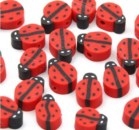 20/100Pc 10mm Ladybug Polymer Clay Beads – Cute Red & Black Animal Shaped Beads for Jewelry Making & DIY Crafts