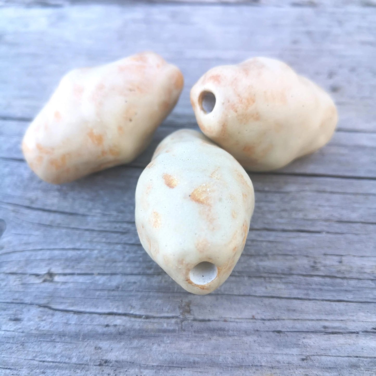 Set of 3 Handmade Ceramic Beads – Organic Shape, Large Hole