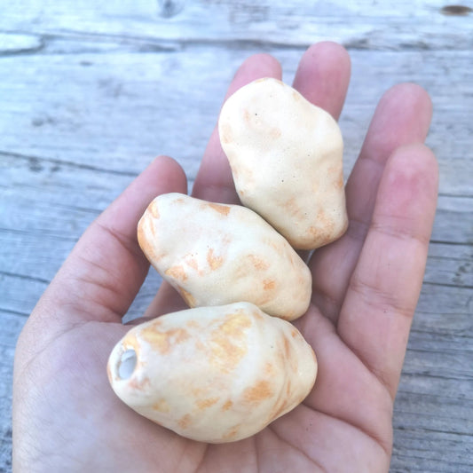 Set of 3 Handmade Ceramic Beads – Organic Shape, Large Hole