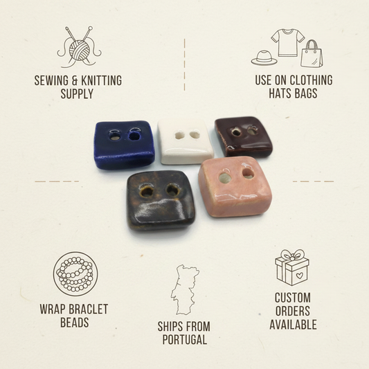 Handmade ceramic sewing buttons with square shapes