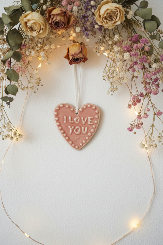 Small pink ceramic heart decoration