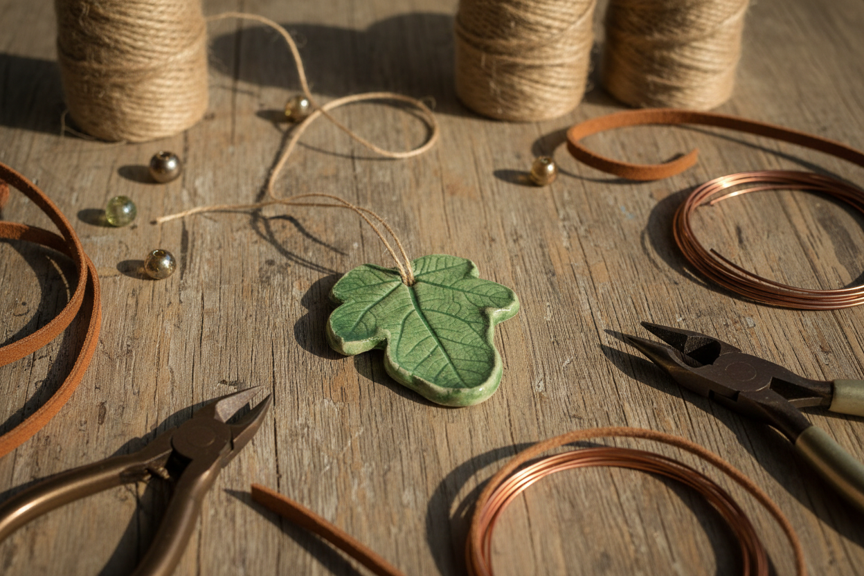 Lifestyle Photo - Ceramic Fig Leaf Pendant
