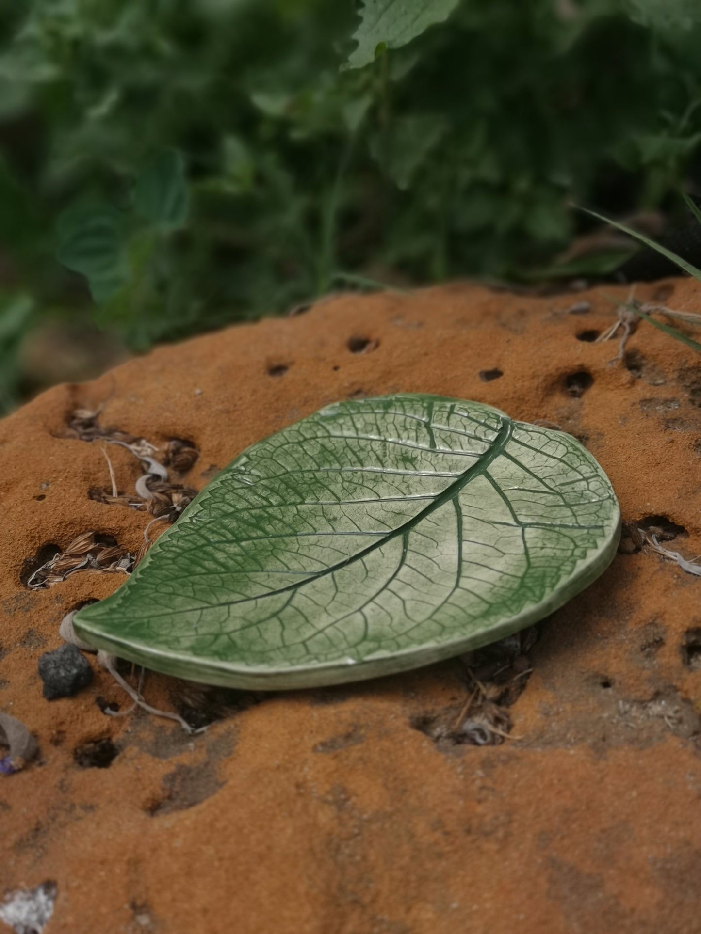 Handmade Ceramic Green Pressed Leaf Plate - Wedding Ring Holder Dish