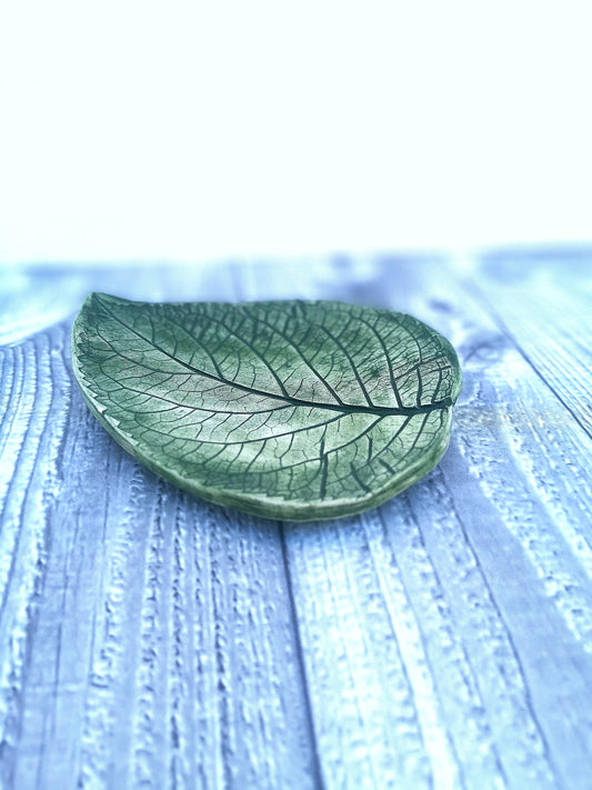 Handmade Ceramic Green Pressed Leaf Plate - Wedding Ring Holder Dish