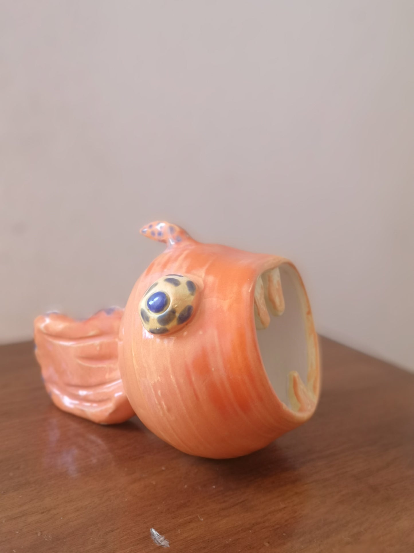 Handmade Ceramic Fish Sculpture – Orange Clay Art for Office Desk – Unique Gift for Him