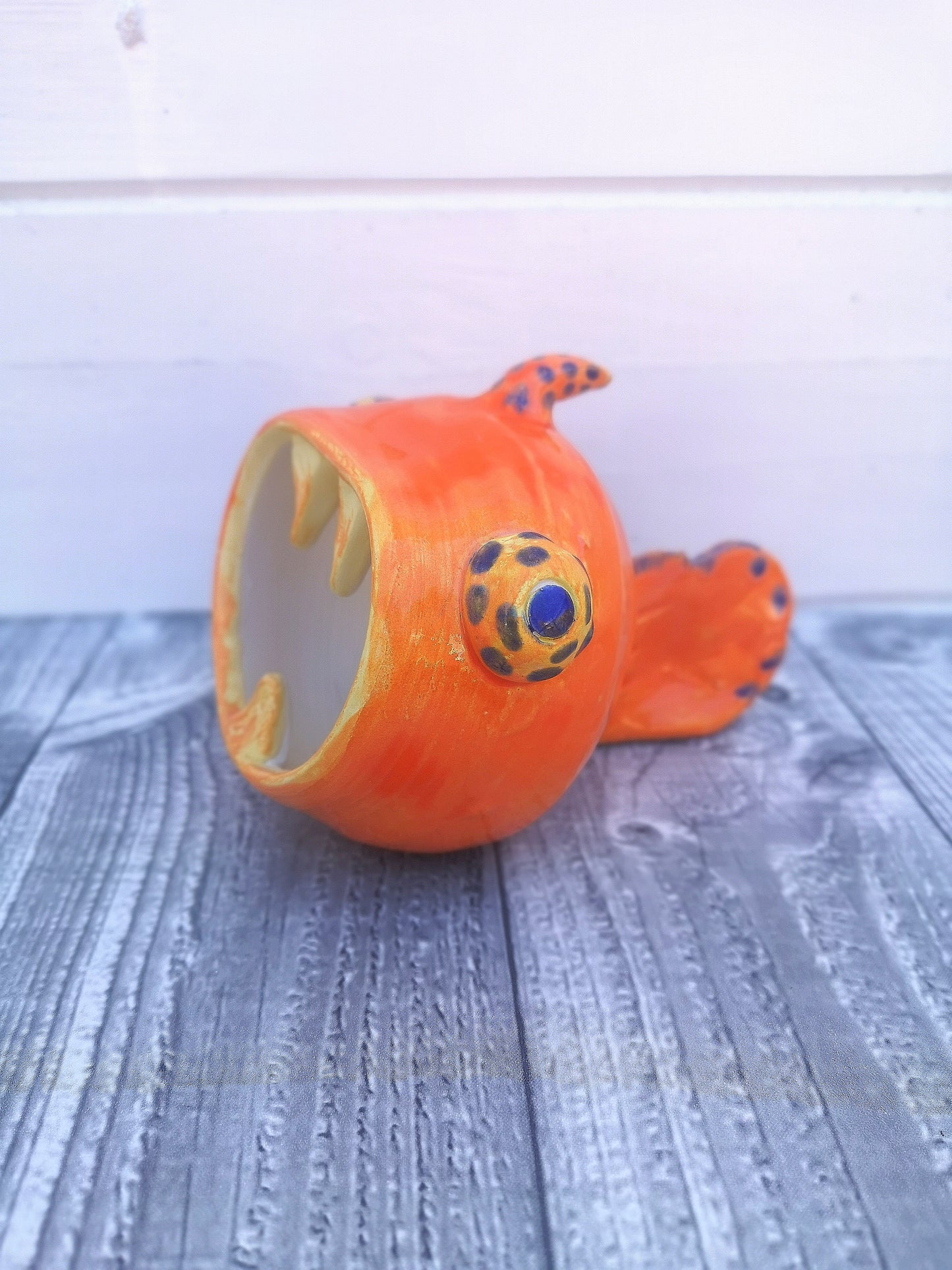 Handmade Ceramic Fish Sculpture – Orange Clay Art for Office Desk – Unique Gift for Him