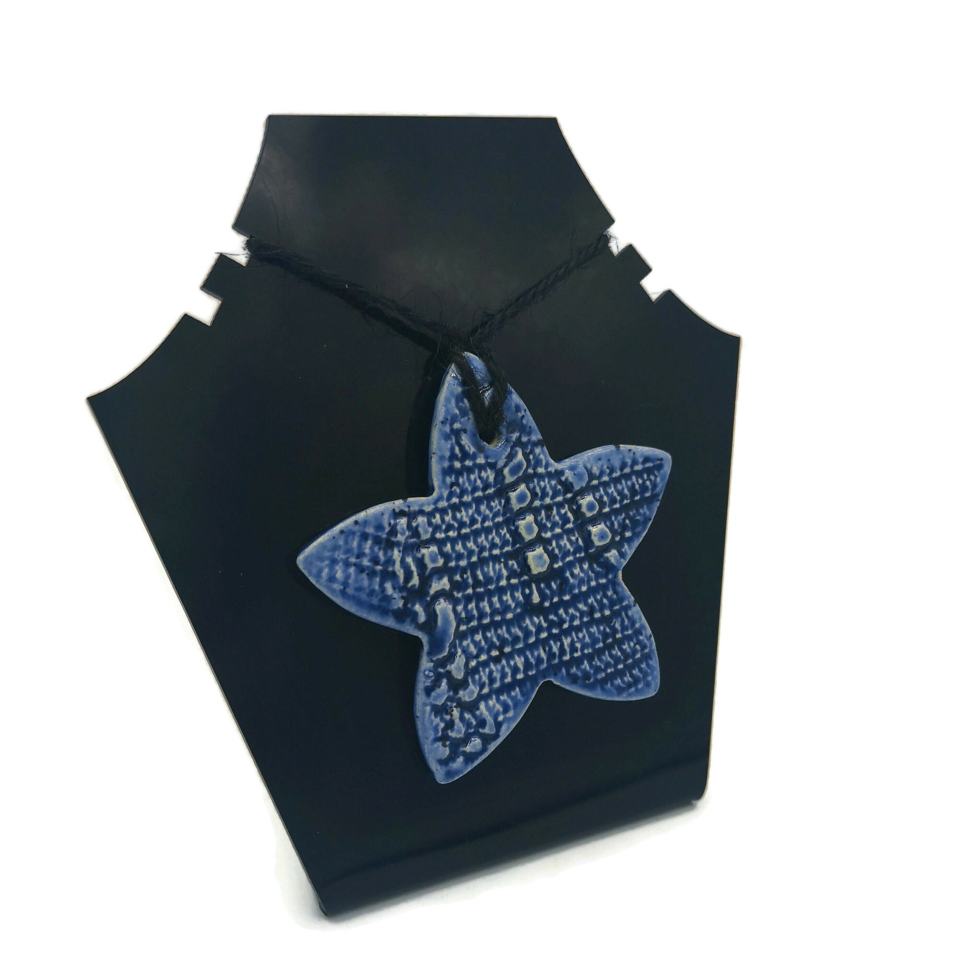 Clay Charms For Unique Jewelry Making, Large Star Pendant Necklace, Best Sellers Blue Handmade Ceramics Statement Pendant Textured - Ceramica Ana Rafael