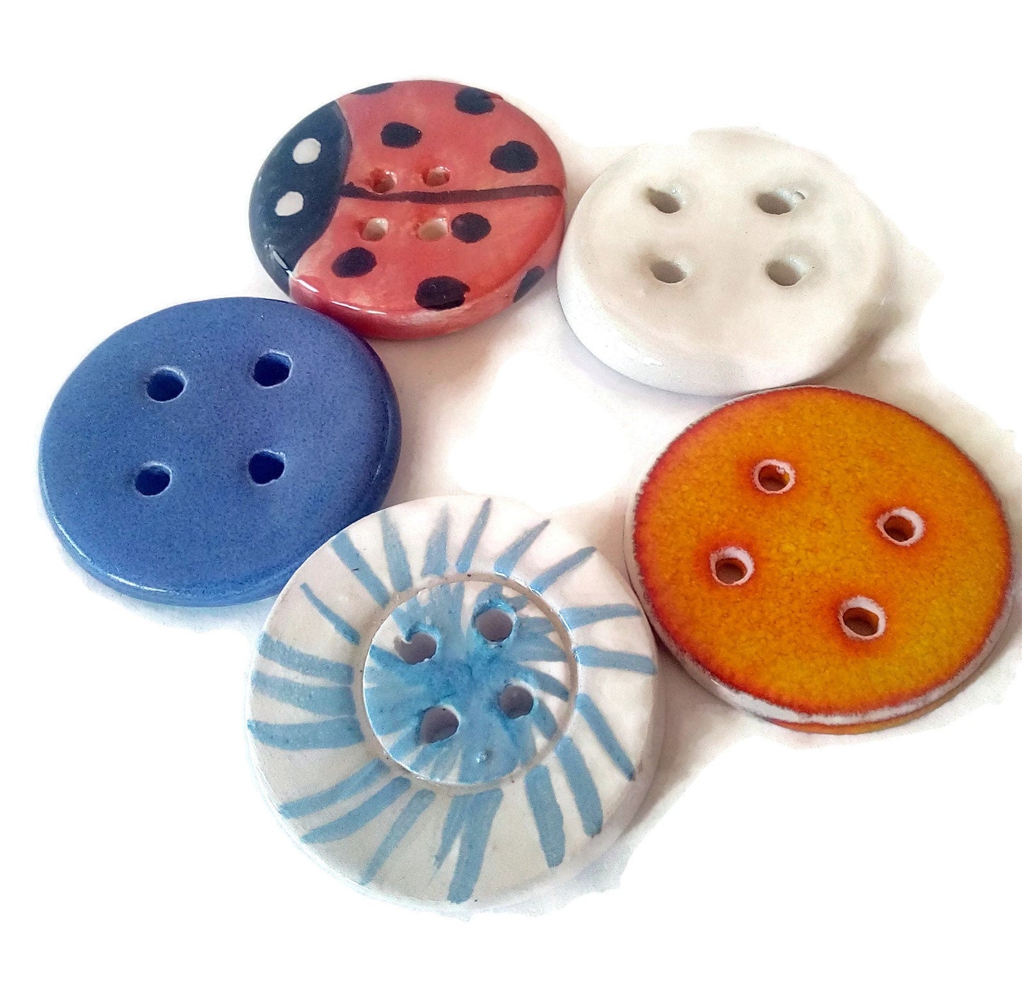 Sewing Buttons, Set Of 5 40mm Novelty Buttons For Crafts, Custom Buttons, Handmade Ceramics Sewing Notions - Ceramica Ana Rafael