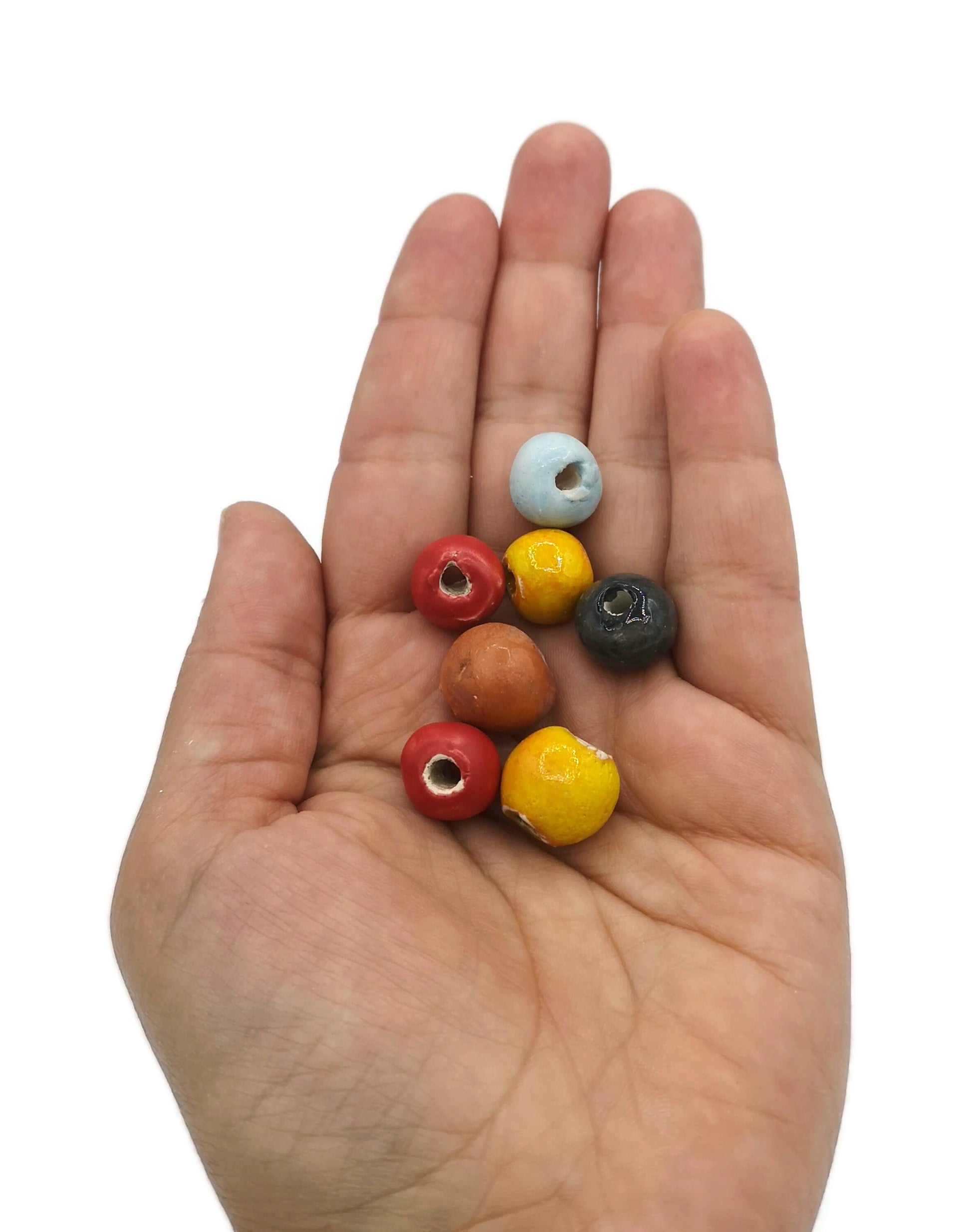 MIXED BEADS, DECORATIVE Beads, Set of 7 Handmade Ceramic Beads For Jewelry Making Or Crafts, Unique Macrame Clay Round Bubblegum Beads - Ceramica Ana Rafael