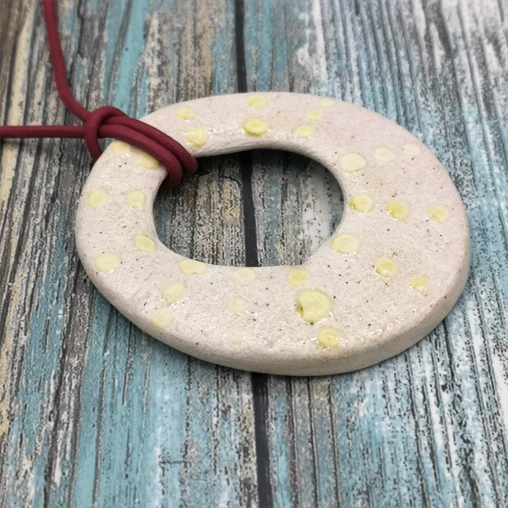 Ceramic Charms For Jewelry making, Geometric Pendant, Circle Shape Clay Pendant For Necklace, Handmade Large Donut Pendant, Clay charms - Ceramica Ana Rafael