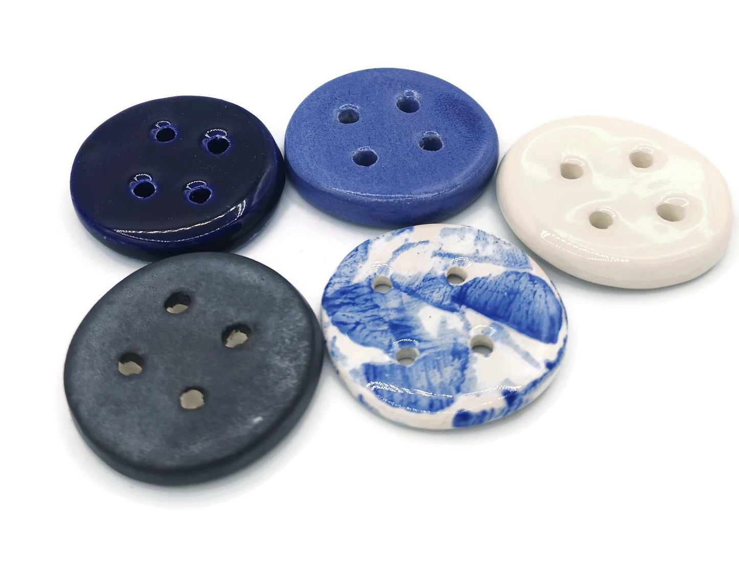5Pc 40mm Round Sewing Buttons, Handmade Ceramic Unique Coat Buttons Set, Blue Sewing Button For Jewelry Making, Sewing Supplies And Notions - Ceramica Ana Rafael