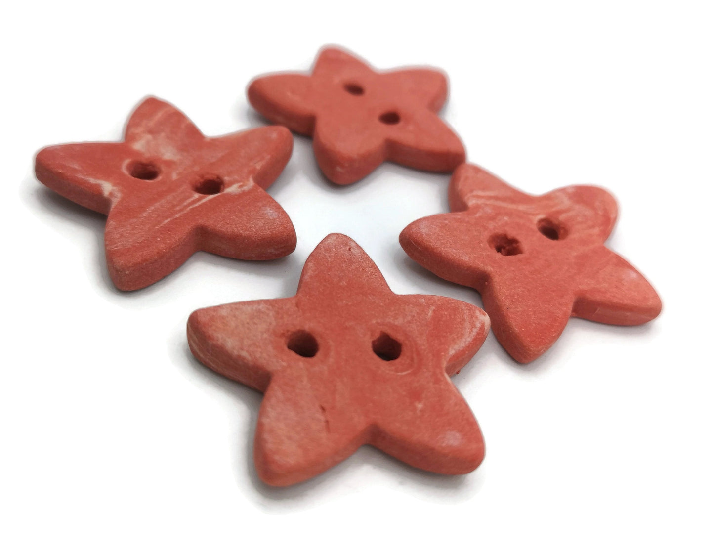 4Pc 25mm Handmade Ceramic Large Sewing Buttons Matte Red Star Shaped, Cute Sewing Supplies And Notions - Ceramica Ana Rafael