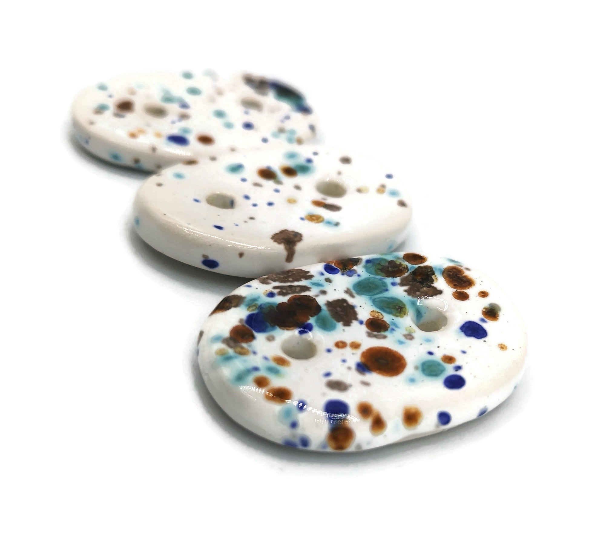 3Pc 35mm Decorative Oval Sewing Buttons, Handmade Ceramic Sewing Supplies And Notions, Extra Large Buttons, Cute Confetti Coat Buttons - Ceramica Ana Rafael
