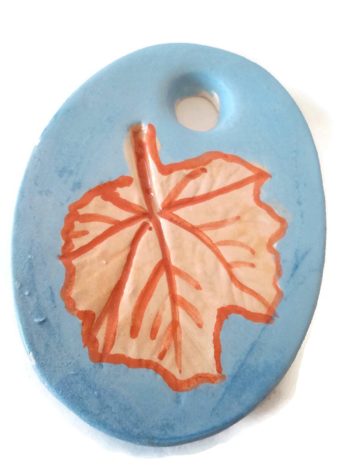1Pc 80mm Extra Large Leaf Necklace Pendant For Jewelry Making, Handmade Ceramic Blue Oval Clay Charm For Unique Statement Jewelry - Ceramica Ana Rafael