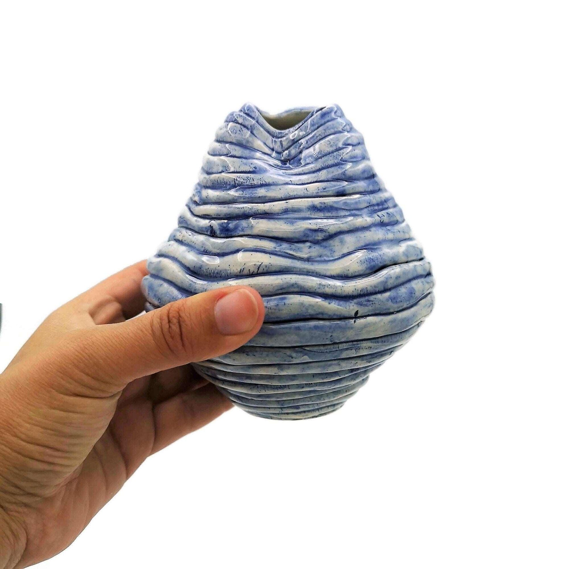 1pc Blue Handmade Ceramic Small Vase Irregular Shaped Pottery Abstract Sculpture Ceramic Vessel Best Sellers Mom Birthday Gift From Daughter