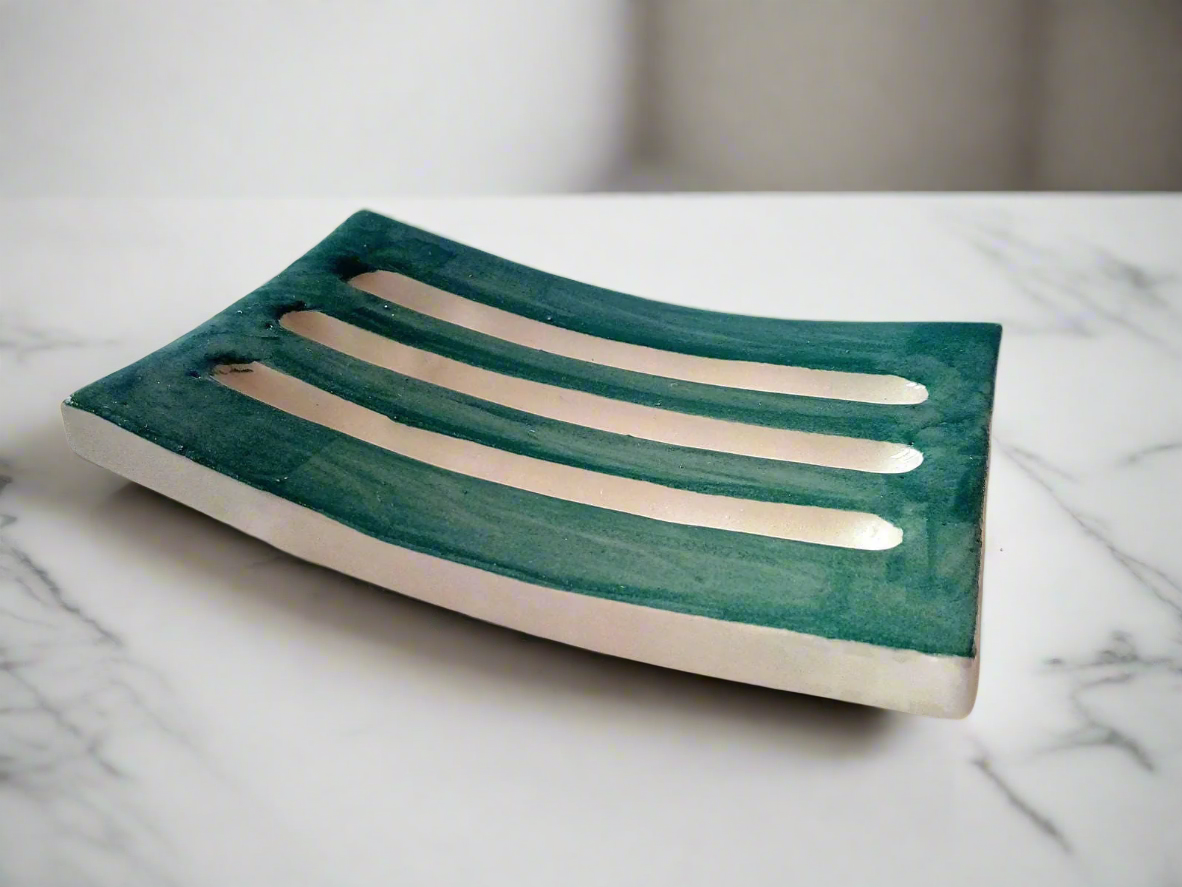 Handmade Clay Soap Dish (13x8 cm) - Self-Draining Rectangular Holder