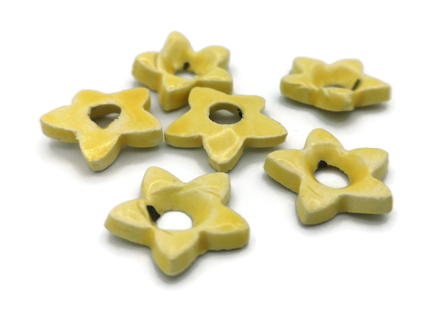 6Pc Clay Star Beads For Jewelry Making, Blue or Yellow Handmade Ceramic Macrame Beads , Cute Unusual Porcelain Beads - Ceramica Ana Rafael