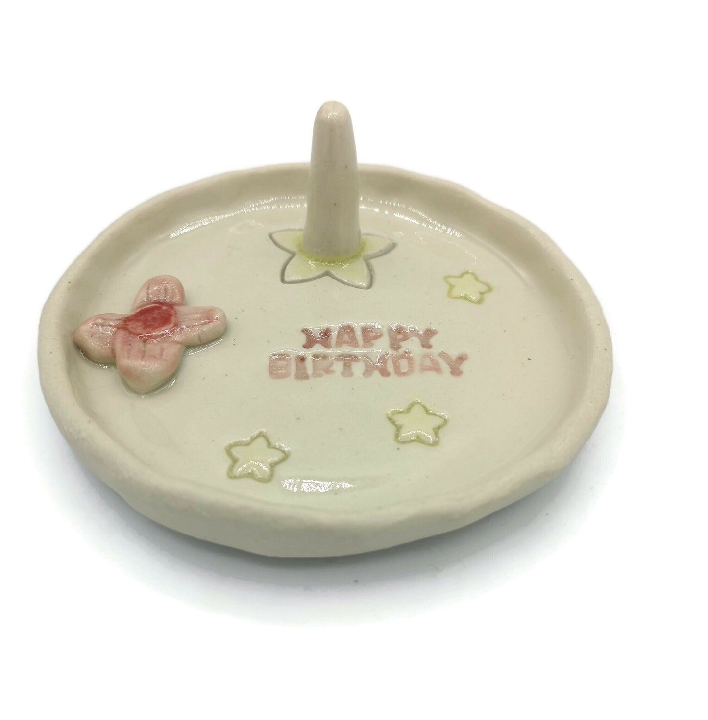 Handmade Ceramic Floral Ring Holder Dish Happy Birthday Gift Hor Her, Cute Gift for Girl, Unique Trinket Dish for Niece, Tween Girl Gift - Ceramica Ana Rafael