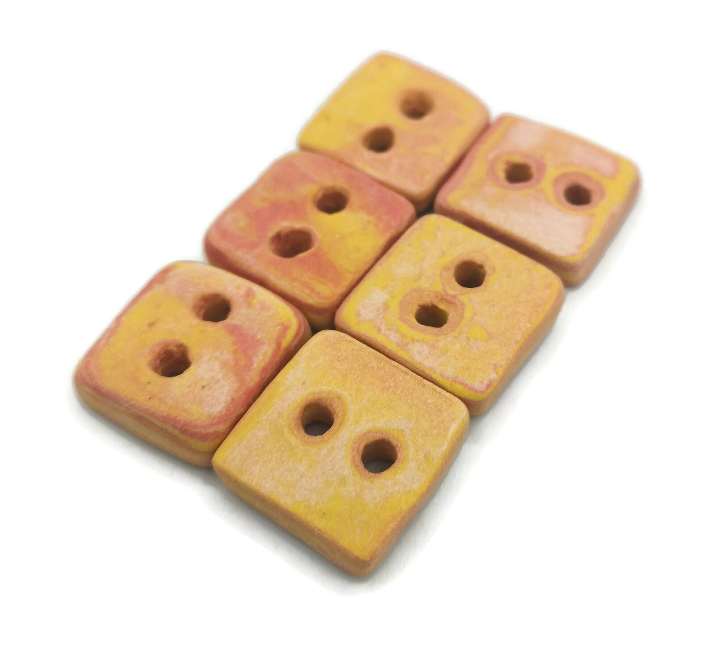 6Pc 20mm Matte Square Sewing Buttons, Handmade Ceramic Orange Flatback Coat Buttons For Clothing, Jacket Buttons, Porcelain Buttons in Clay - Ceramica Ana Rafael