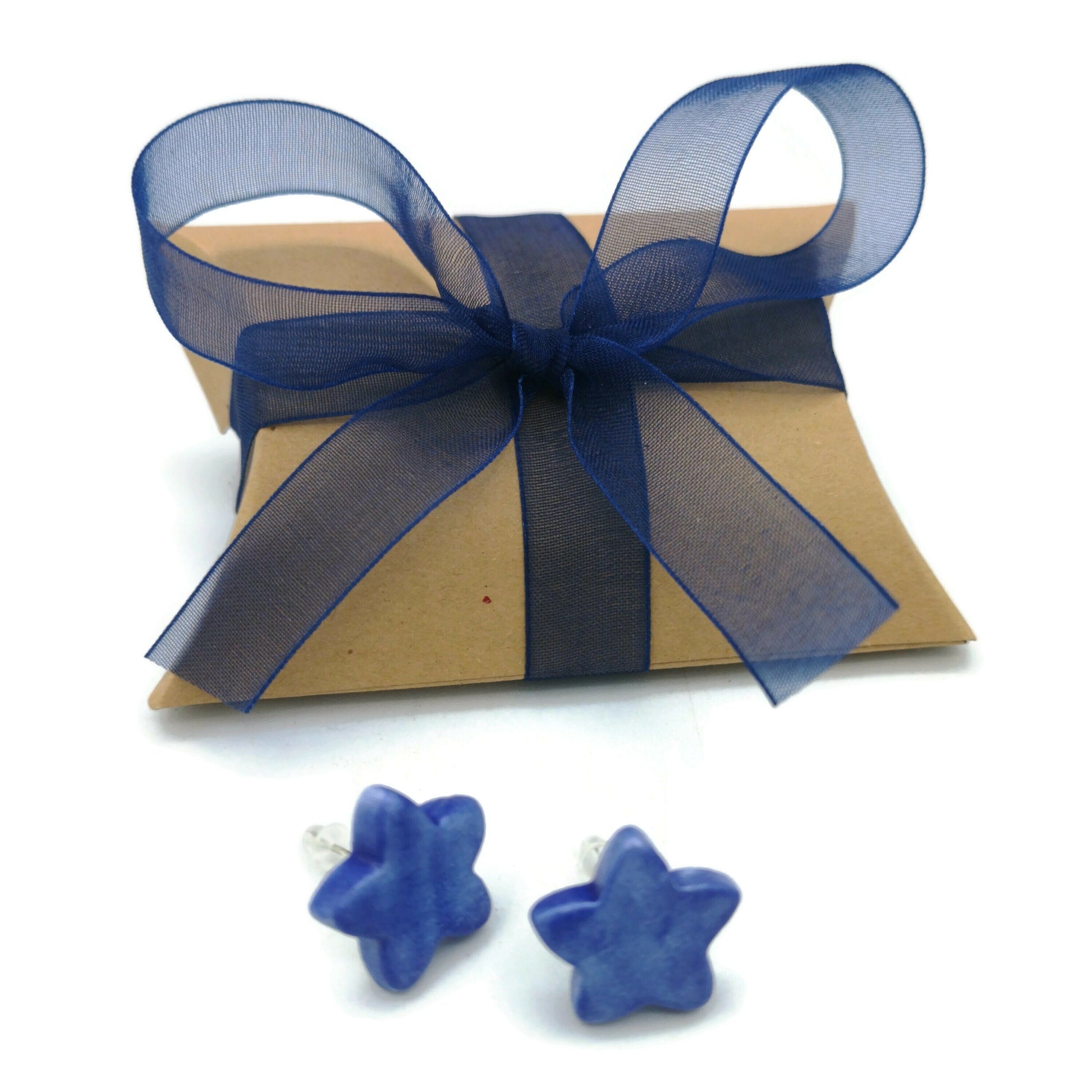 Blue Star Stud Earrings For Women, Handmade Ceramic Jewelry, Novelty Best Gifts for Her, mom birthday gift - Ceramica Ana Rafael