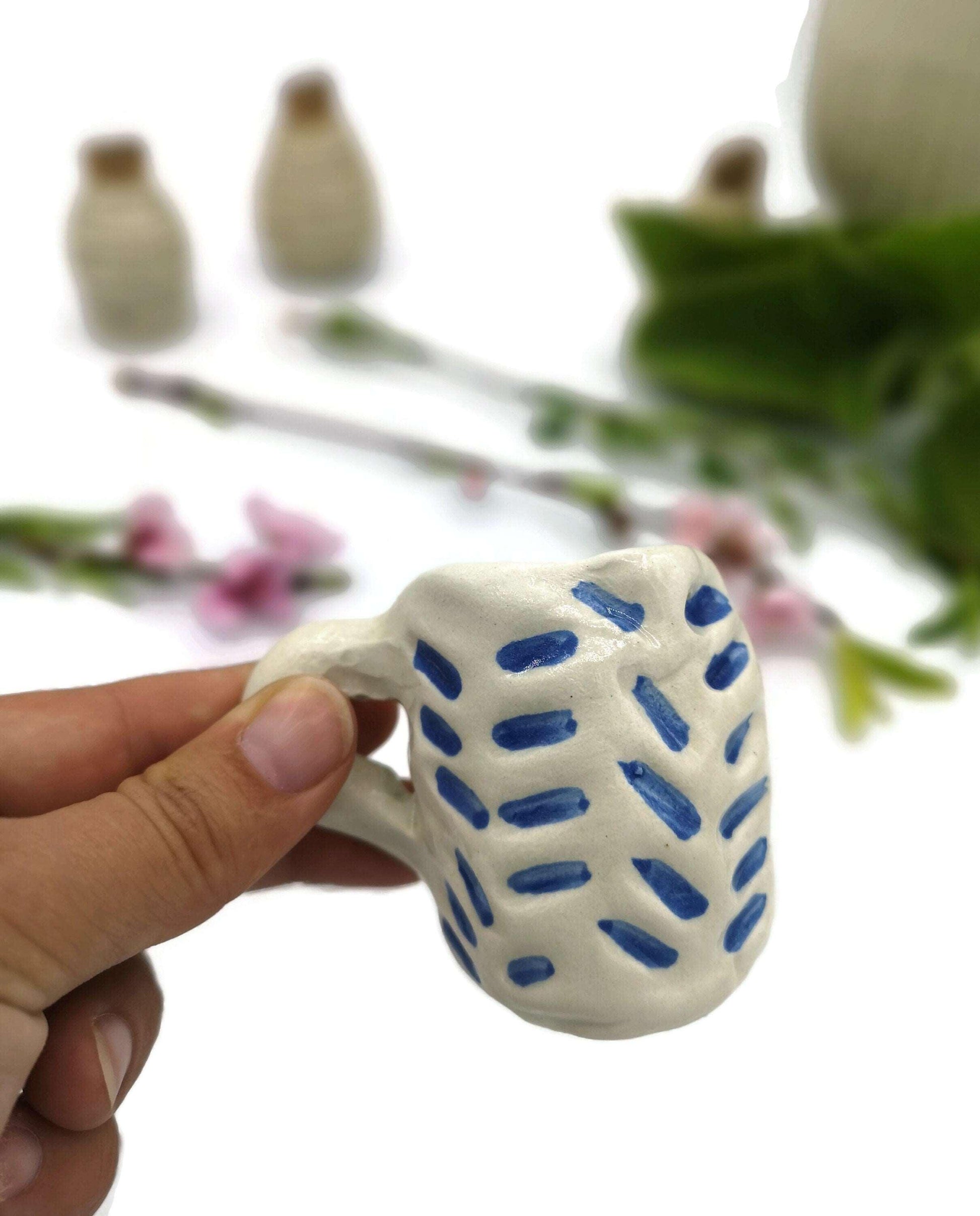 1Pc Handmade Ceramic Espresso Cup White and Blue, Funny Shot Glass Fathers Day Gift From Daughter, Mug Birthday Step Dad Gift Best Sellers