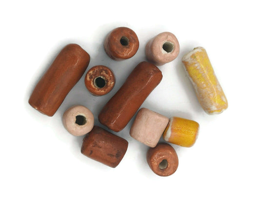11Pc 12 to 25mm Long Handmade Ceramic Skinny Tube Beads, Mixed Jewelry Making Unique Clay Beads For Crafts, Artisan Macrame Beads Large Hole