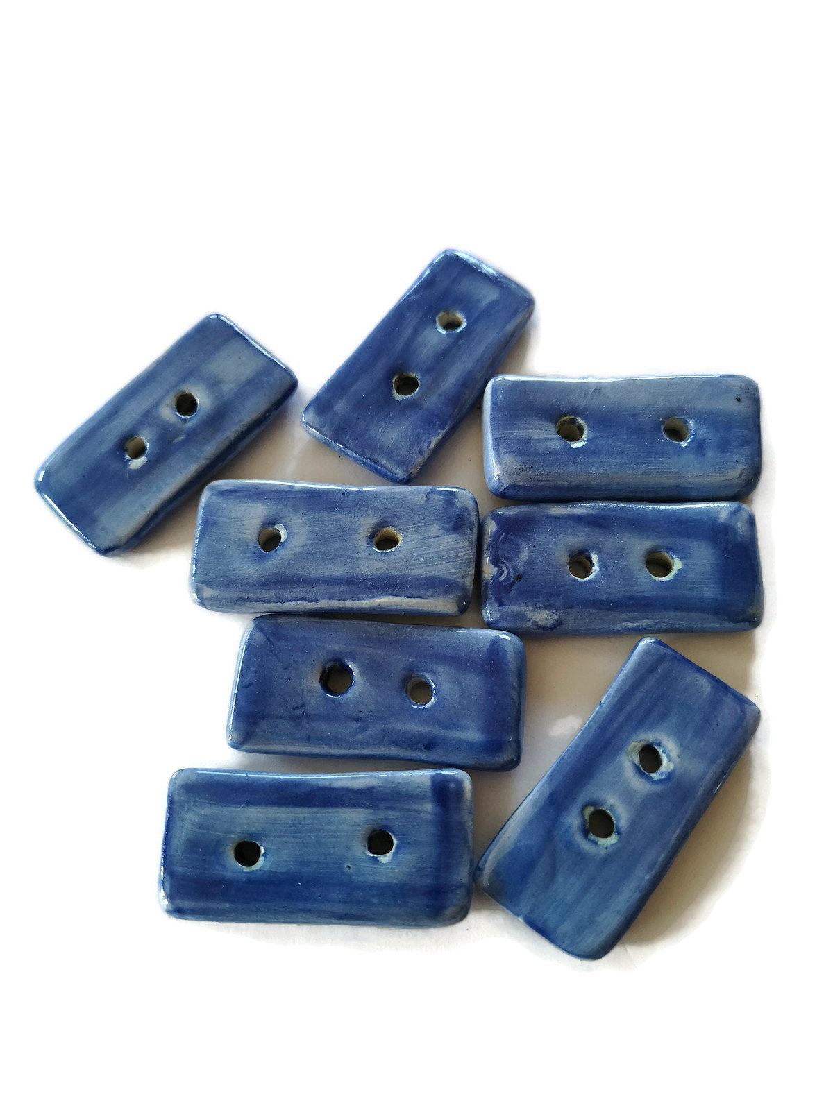 2Pc 40mm Blue Rectangular Handmade Ceramic Sewing Buttons For Crafts, Novelty Extra Large Buttons, Unique Sewing Supplies And Notions - Ceramica Ana Rafael