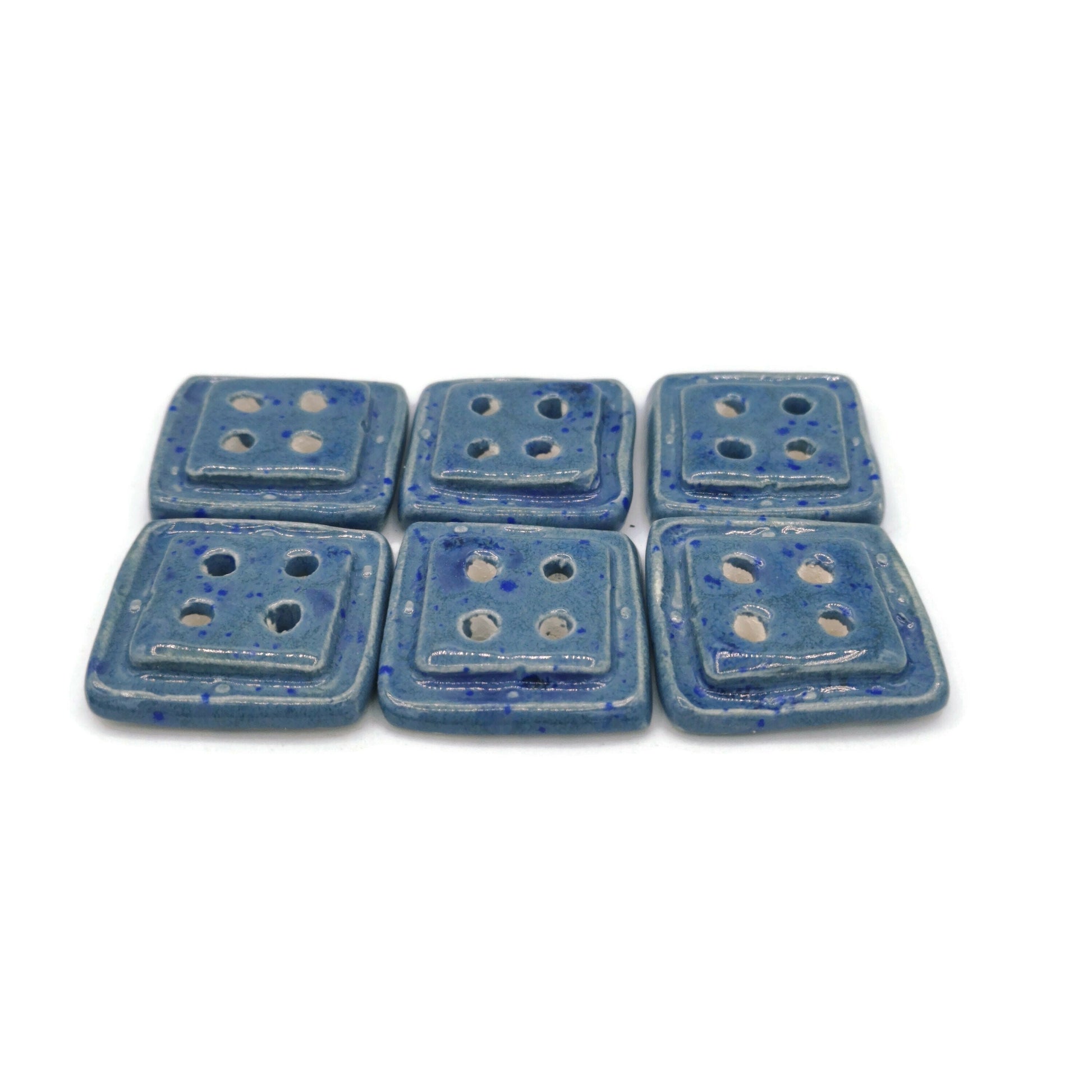 Handmade Ceramic Sewing Buttons, Set Of 6 Novelty Extra Large Buttons For Crafts, Unique Buttons, Blue Sewing Notions - Ceramica Ana Rafael