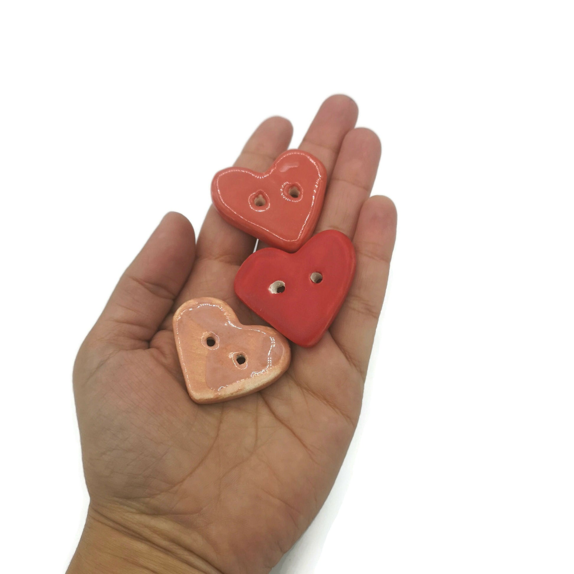 3Pc Large Heart Buttons, Flat Fancy Sewing Supplies And Notions, Handmade Ceramic Buttons, Valentines Day Decor, Clay Buttons Lot - Ceramica Ana Rafael