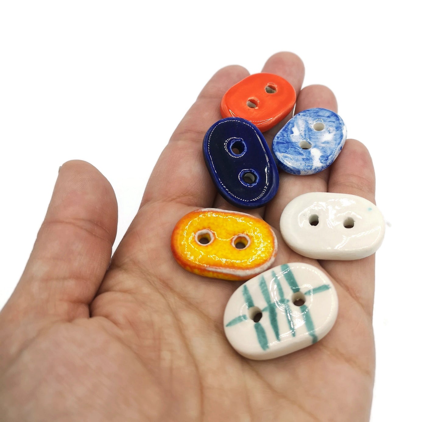 6 Pc 25mm Handmade Ceramic Oval Sewing Buttons, Coat Buttons For Crafts, Best Sellers Sewing Supplies And Notions, Unique Large Buttons - Ceramica Ana Rafael